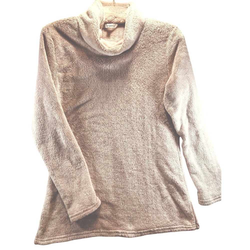 Emily Daniels Pink Plush Fuzzy Turtleneck Pullover Top Size Small